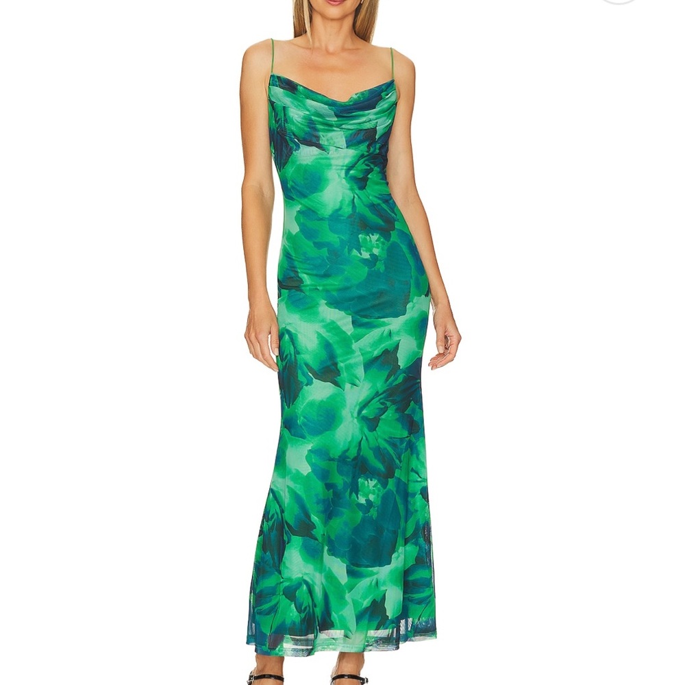 Green Spaghetti Strap Maxi Dress for Wedding Guest